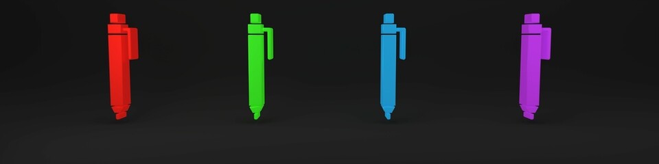 Poster - Colorful Pen icon isolated on black background. Minimalism concept. 3D render illustration