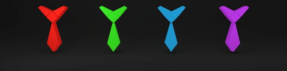 Poster - Colorful Tie icon isolated on black background. Necktie and neckcloth symbol. Minimalism concept. 3D render illustration