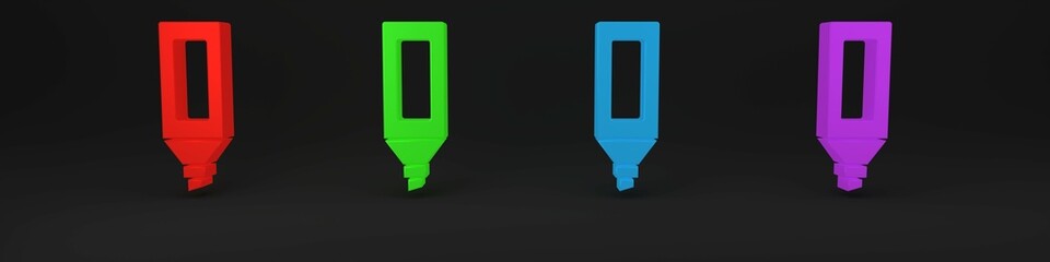 Poster - Colorful Marker pen icon isolated on black background. Minimalism concept. 3D render illustration