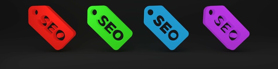 Poster - colorful seo optimization icon isolated on black background. minimalism concept. 3d render illustrat