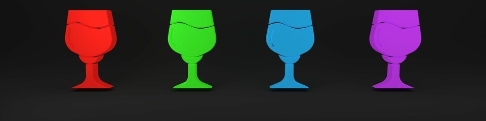 Wall Mural - Colorful Wine glass icon isolated on black background. Wineglass sign. Minimalism concept. 3D render illustration