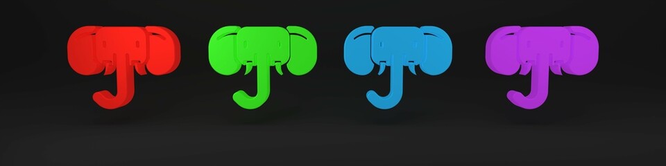 Wall Mural - Colorful Elephant icon isolated on black background. Minimalism concept. 3D render illustration