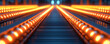 © enterdigital - A close-up view of glowing orange lights on an industrial conveyor, creating a striking visual effect in a modern environment.