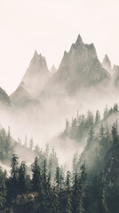 Wall Mural - A Serene Landscape: Misty Mountains Enveloped in Tranquil Fog