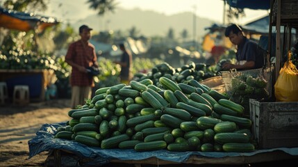 Wall Mural - Fresh Cucumbers at a Southeast Asian Market