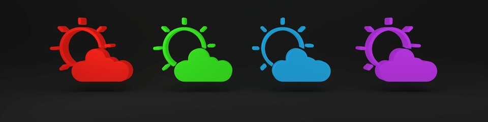 colorful sun and cloud weather icon isolated on black background. minimalism concept. 3d render illu