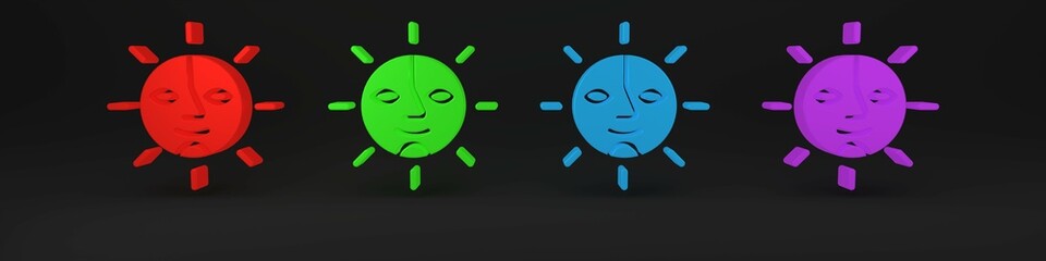 Poster - Colorful Sun icon isolated on black background. Minimalism concept. 3D render illustration