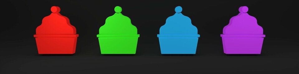 Poster - Colorful Cake icon isolated on black background. Happy Birthday. Minimalism concept. 3D render illustration