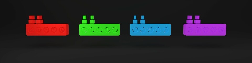 Poster - Colorful Sound mixer controller icon isolated on black background. Dj equipment slider buttons. Mixing console. Minimalism concept. 3D render illustration