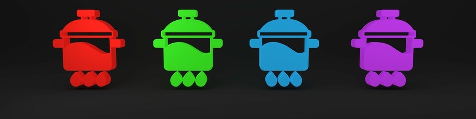 Poster - colorful cooking pot icon isolated on black background. boil or stew food symbol. minimalism concept