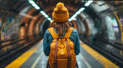 Woman in Yellow Beanie at Underground Station