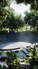 Wall Mural - A Serene Stone Stage Nestled Amidst Lush Greenery, Ready for a Performance Under the Open Sky.