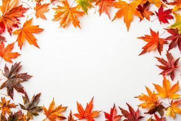 Autumn Maple Leaves Flat Lay White Background created with Generative AI