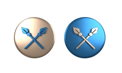 Poster - Colorful Crossed medieval spears icon isolated on white background. Medieval weapon. Circle button. 3D render illustration