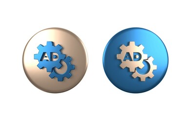 Poster - Colorful Advertising icon isolated on white background. Concept of marketing and promotion process. Responsive ads. Social media advertising. Circle button. 3D render illustration