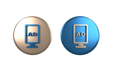 Poster - Colorful Advertising icon isolated on white background. Concept of marketing and promotion process. Responsive ads. Social media advertising. Circle button. 3D render illustration