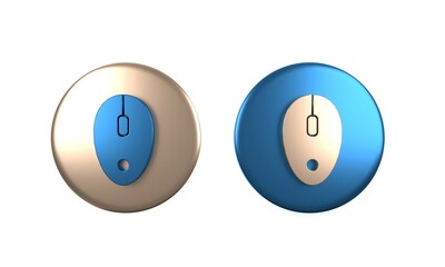 Poster - Colorful Computer mouse icon isolated on white background. Optical with wheel symbol. Circle button. 3D render illustration