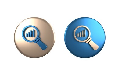 Poster - colorful magnifying glass and data analysis icon isolated on white background. circle button. 3d ren