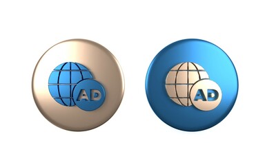 Poster - Colorful Advertising icon isolated on white background. Concept of marketing and promotion process. Responsive ads. Social media advertising. Circle button. 3D render illustration