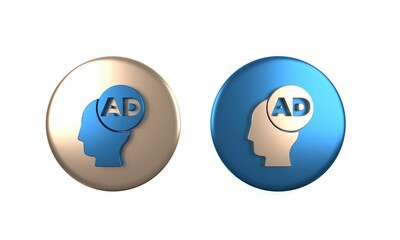 Poster - Colorful Advertising icon isolated on white background. Concept of marketing and promotion process. Responsive ads. Social media advertising. Circle button. 3D render illustration