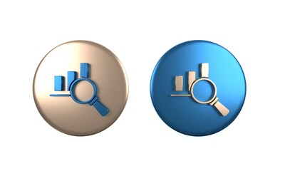 Poster - colorful magnifying glass and data analysis icon isolated on white background. circle button. 3d ren