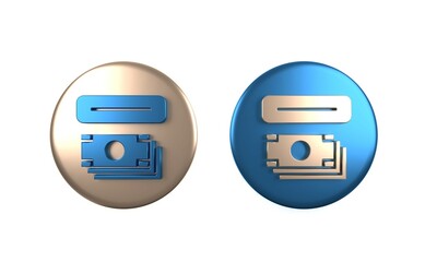 Poster - Colorful ATM - Automated teller machine and money icon isolated on white background. Circle button. 3D render illustration