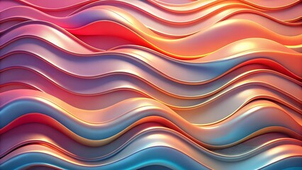 Poster - 3D futuristic render of neon waves in dark purple, red, and golden tones. Wallpaper header for business technology presentation concept, abstract 3d wave background backdrop