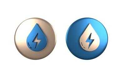 Canvas Print - Colorful Water energy icon isolated on white background. Ecology concept with water droplet. Alternative energy concept. Circle button. 3D render illustration