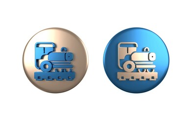 Canvas Print - Colorful Vintage locomotive icon isolated on white background. Steam locomotive. Circle button. 3D render illustration