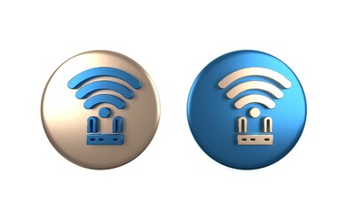Poster - Colorful Router and wi-fi signal icon isolated on white background. Wireless ethernet modem router. Computer technology internet. Circle button. 3D render illustration