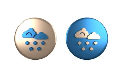 Poster - Colorful Cloud with snow icon isolated on white background. Cloud with snowflakes. Single weather icon. Snowing sign. Circle button. 3D render illustration