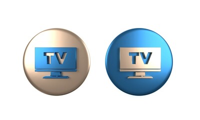 Sticker - Colorful Smart Tv icon isolated on white background. Television sign. Circle button. 3D render illustration