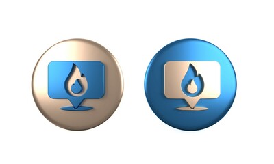 Poster - colorful map pointer with fire flame icon isolated on white background. fire nearby. circle button. 