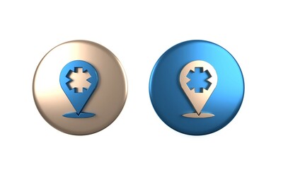 Poster - colorful medical map pointer with cross hospital icon isolated on white background. circle button. 3