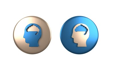 Sticker - Colorful Human brain icon isolated on white background. Circle button. 3D render illustration