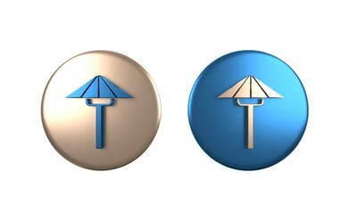 Sticker - Colorful Traditional Japanese umbrella from the sun icon isolated on white background. Circle button. 3D render illustration