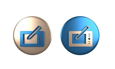 Aufkleber - Colorful Graphic tablet icon isolated on white background. Circle button. 3D render illustration