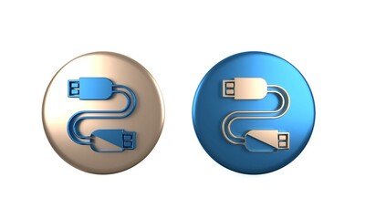 Aufkleber - Colorful USB cable cord icon isolated on white background. Connectors and sockets for PC and mobile devices. Circle button. 3D render illustration