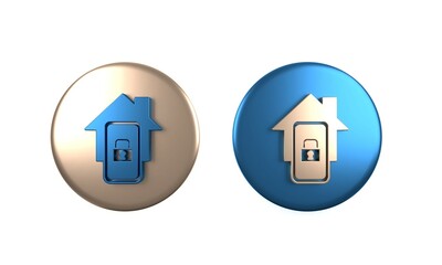 Aufkleber - Colorful Mobile phone with smart home icon isolated on white background. Remote control. Circle button. 3D render illustration