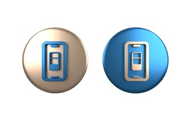 Poster - Colorful Smartphone battery charge icon isolated on white background. Phone with a low battery charge. Circle button. 3D render illustration