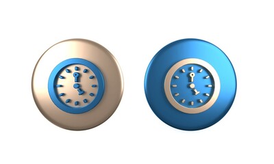 Poster - Colorful Clock icon isolated on white background. Time symbol. Circle button. 3D render illustration