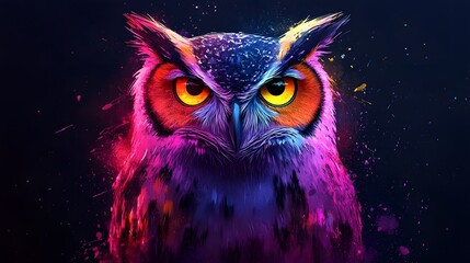 Sticker - Colorful Owl with Bright Eyes and Feathers