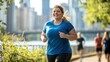 © intha - Overweight woman jogging in city street park, Weight loss, Health care and diet concept.