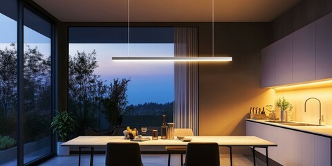 Sticker - Modern kitchen with dining table and view.