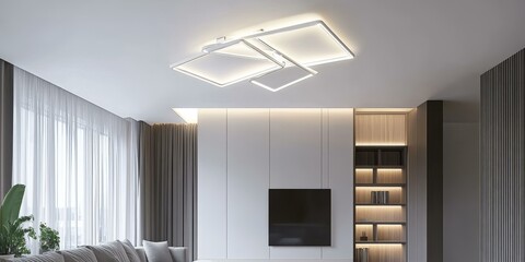 Poster - Modern living room with a white ceiling light.