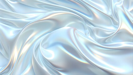 Poster - 3D renders beautiful folds of white silk in full screen, like a beautiful clean fabric background. Simple, modern, and soft background with smooth folds like waves on a liquid surface