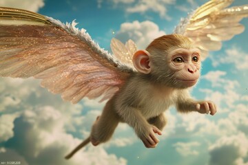 Sticker - A monkey is flying in the sky with its wings