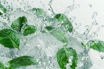 Wall Mural - Ice cube  Ice cubes  mint leaves  lime and water splash on a white background