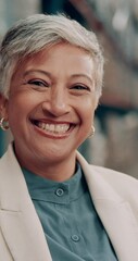 Canvas Print - Tablet, factory manager and portrait of happy woman in shipping industry and laughing. Warehouse, technology and face of mature supervisor working on logistics, freight export and stock inspection