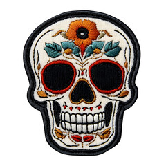 Poster - embroidered skull patch sticker, stitched patchwork icon on transparent png background,